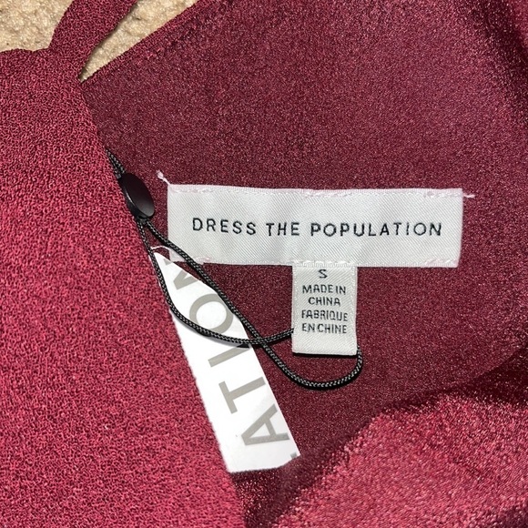 Dress The Population Alondra Sheath Blouson Pencil V-Neck Dress Burgundy Small - Picture 9 of 11